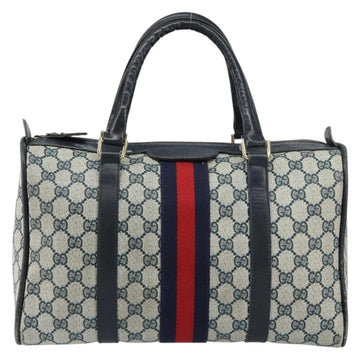 GUCCI GG Supreme Sherry Line Boston Bag PVC Navy Gold Auth 156820 - 0