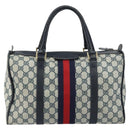 GUCCI GG Supreme Sherry Line Boston Bag PVC Navy Gold Auth 156820-3