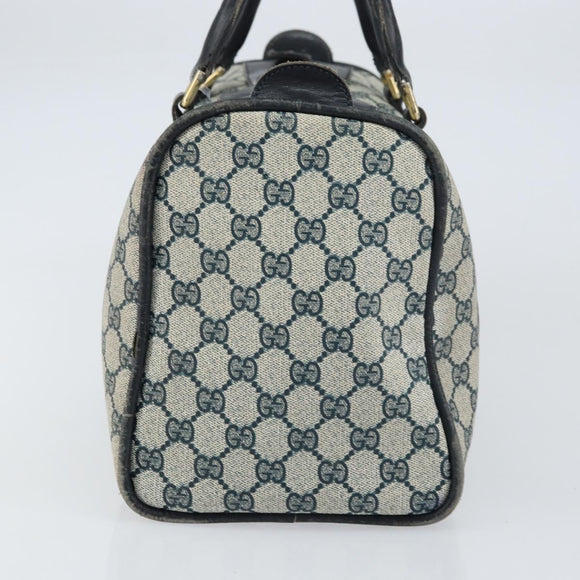 GUCCI GG Supreme Sherry Line Boston Bag PVC Navy Gold Auth 156820
