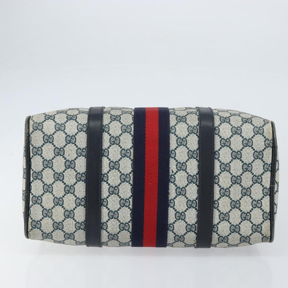 GUCCI GG Supreme Sherry Line Boston Bag PVC Navy Gold Auth 156820