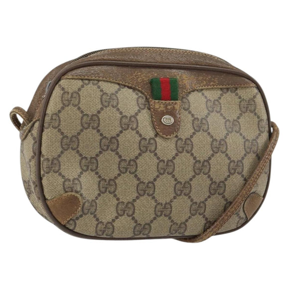 GUCCI GG Supreme Web Sherry Line Bag PVC Beige Gold 89 02 066 Auth 156823