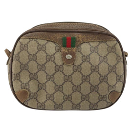 GUCCI GG Supreme Web Sherry Line Bag PVC Beige Gold 89 02 066 Auth 156823 - 0