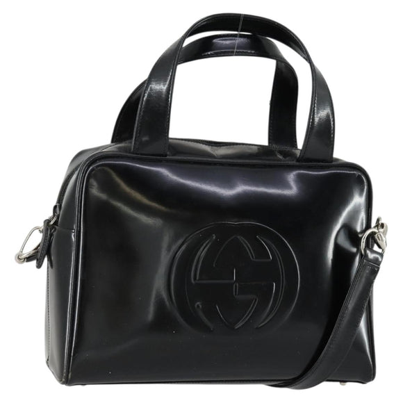 GUCCI Soho Hand Bag Enamel 2way Black Silver 000 1274 0505 Auth 156826