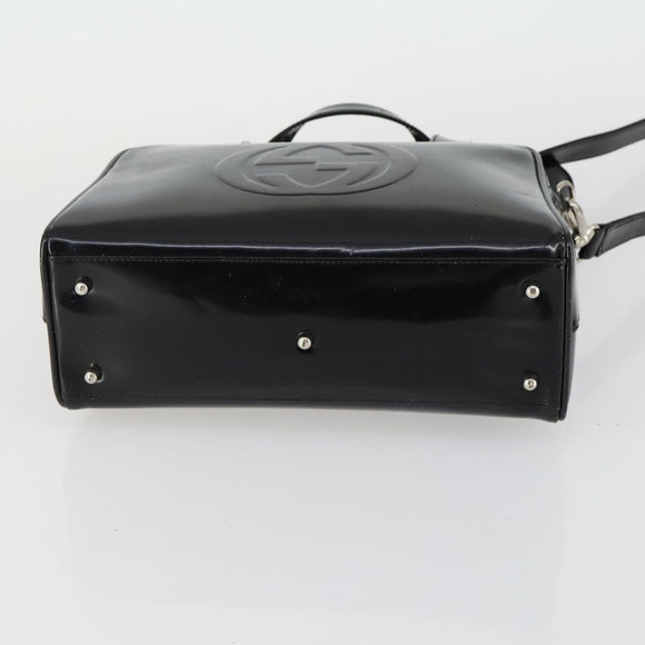GUCCI Soho Hand Bag Enamel 2way Black Silver 000 1274 0505 Auth 156826