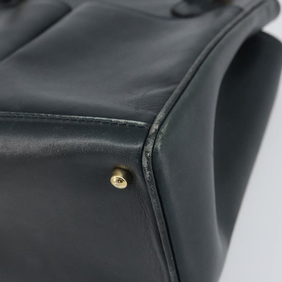 GUCCI Bamboo Hand Bag Leather Gold Navy 000 1364 0316 Auth 156828