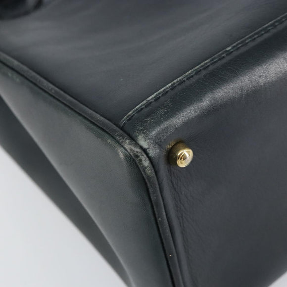 GUCCI Bamboo Hand Bag Leather Gold Navy 000 1364 0316 Auth 156828