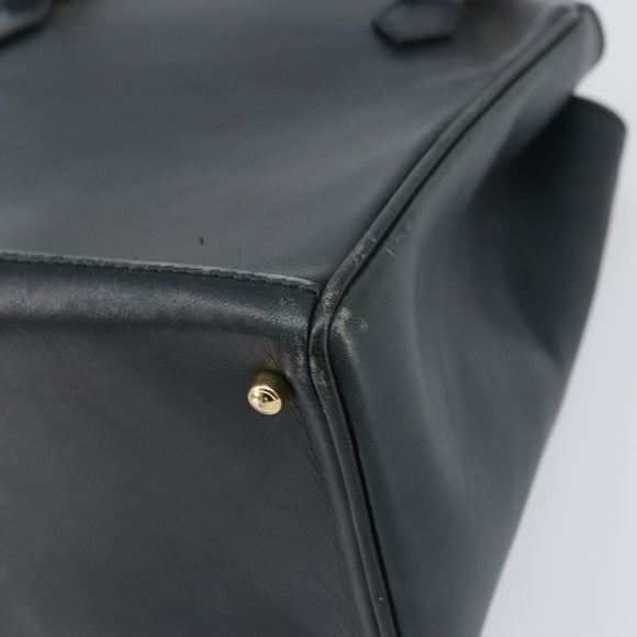 GUCCI Bamboo Hand Bag Leather Gold Navy 000 1364 0316 Auth 156828