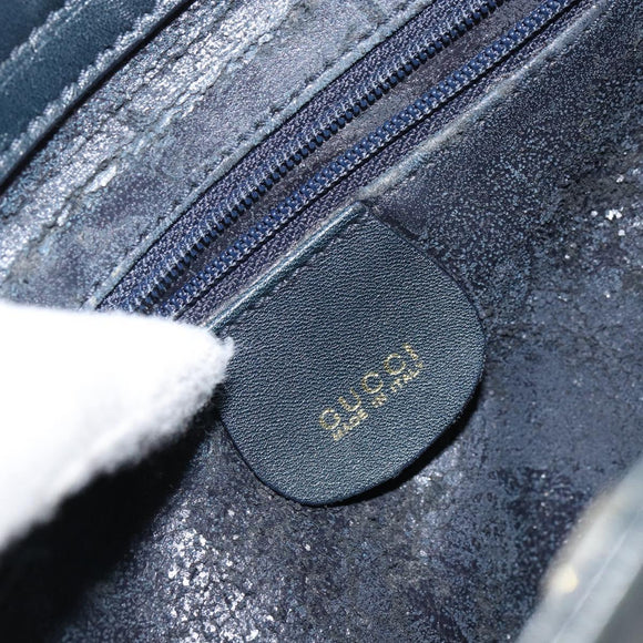 GUCCI Bamboo Hand Bag Leather Gold Navy 000 1364 0316 Auth 156828
