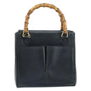 GUCCI Bamboo Hand Bag Leather Gold Navy 000 1364 0316 Auth 156828-2