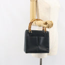 GUCCI Bamboo Hand Bag Leather Gold Navy 000 1364 0316 Auth 156828-20