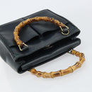 GUCCI Bamboo Hand Bag Leather Gold Navy 000 1364 0316 Auth 156828-6