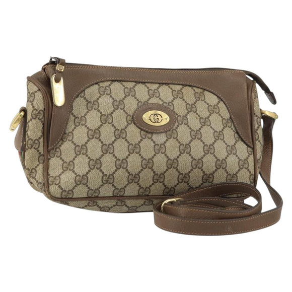 GUCCI GG Supreme Web Sherry Line Bag PVC Beige Gold 001 37 0443 Auth 156829