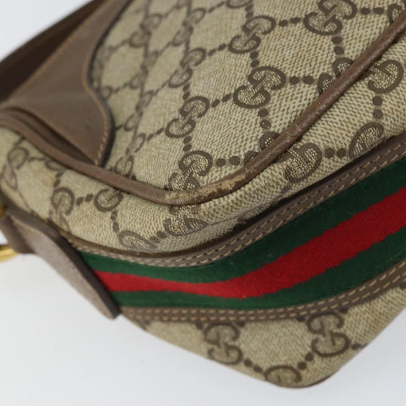 GUCCI GG Supreme Web Sherry Line Bag PVC Beige Gold 001 37 0443 Auth 156829