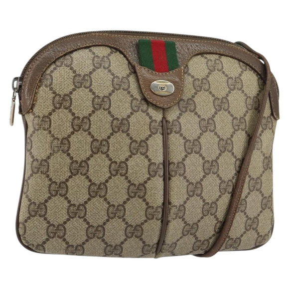 GUCCI GG Supreme Web Sherry Line Bag PVC Beige Gold 904 02 047 Auth 156831