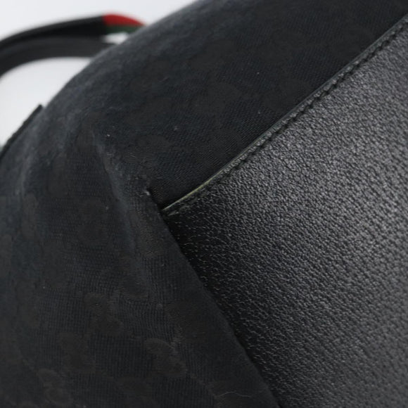 GUCCI GG Canvas Web Sherry Line Hand Bag Black Red Green Auth 156833