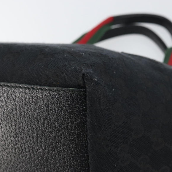 GUCCI GG Canvas Web Sherry Line Hand Bag Black Red Green Auth 156833