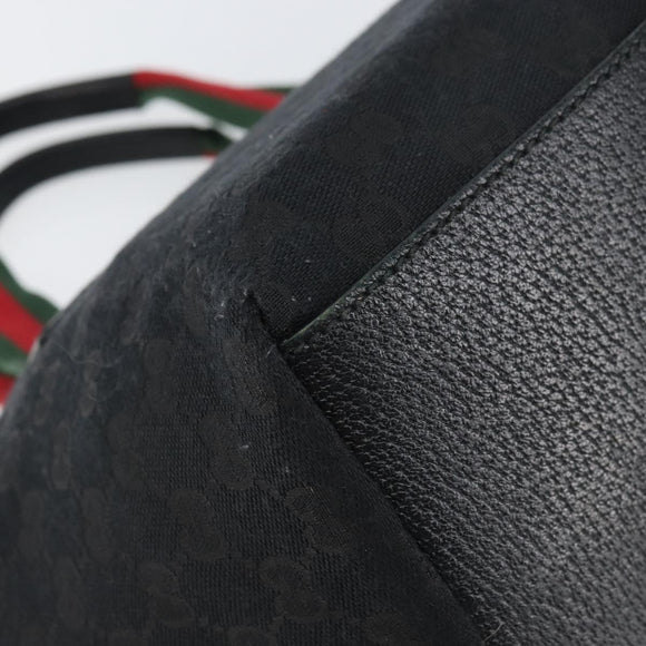 GUCCI GG Canvas Web Sherry Line Hand Bag Black Red Green Auth 156833