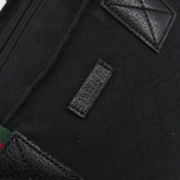 GUCCI GG Canvas Web Sherry Line Hand Bag Black Red Green Auth 156833