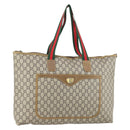 GUCCI GG Plus Supreme Web Sherry Line Tote Bag PVC Beige Red Auth 156834-1
