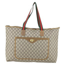 GUCCI GG Plus Supreme Web Sherry Line Tote Bag PVC Beige Red Auth 156834-13