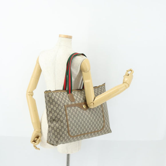 GUCCI GG Plus Supreme Web Sherry Line Tote Bag PVC Beige Red Auth 156834
