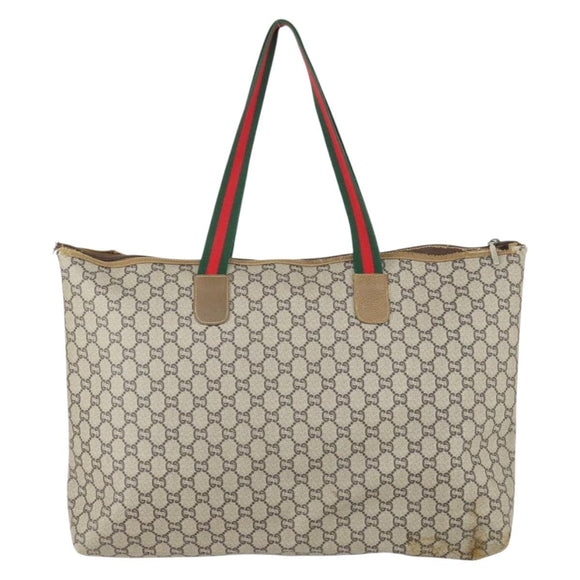 GUCCI GG Plus Supreme Web Sherry Line Tote Bag PVC Beige Red Auth 156834