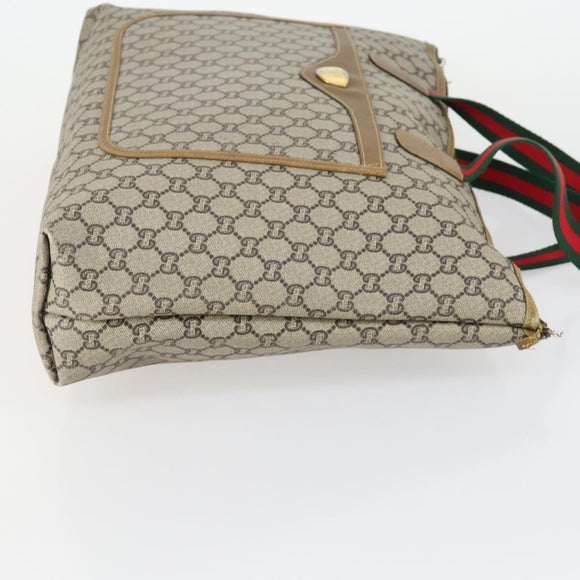 GUCCI GG Plus Supreme Web Sherry Line Tote Bag PVC Beige Red Auth 156834