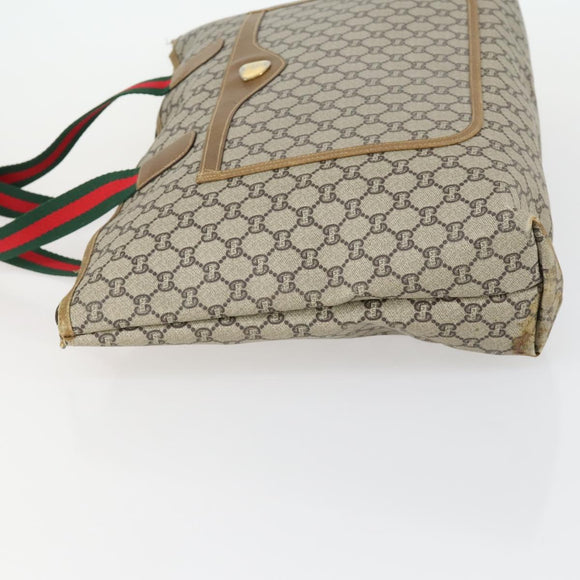 GUCCI GG Plus Supreme Web Sherry Line Tote Bag PVC Beige Red Auth 156834