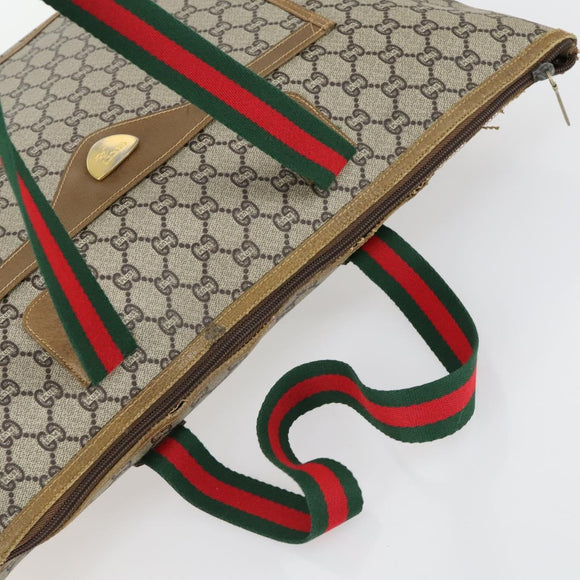 GUCCI GG Plus Supreme Web Sherry Line Tote Bag PVC Beige Red Auth 156834