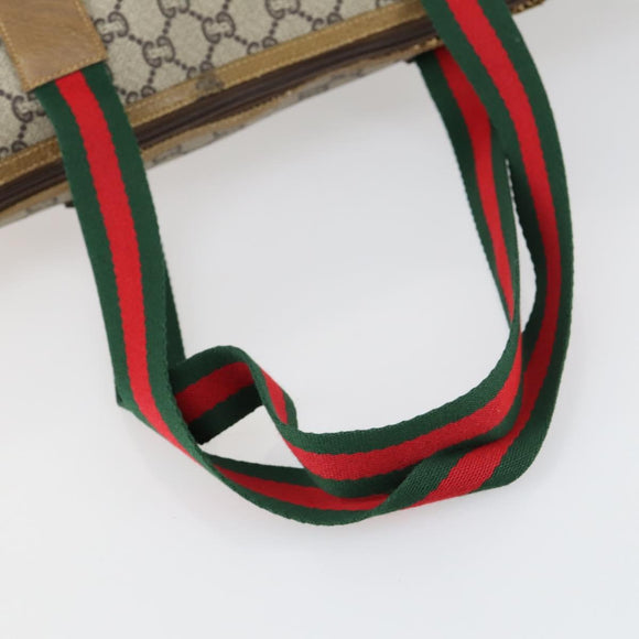 GUCCI GG Plus Supreme Web Sherry Line Tote Bag PVC Beige Red Auth 156834