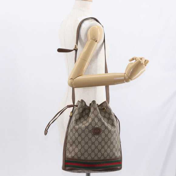 GUCCI GG Supreme Web Sherry Line Bag PVC Beige Gold 001 41 0850 Auth 156839