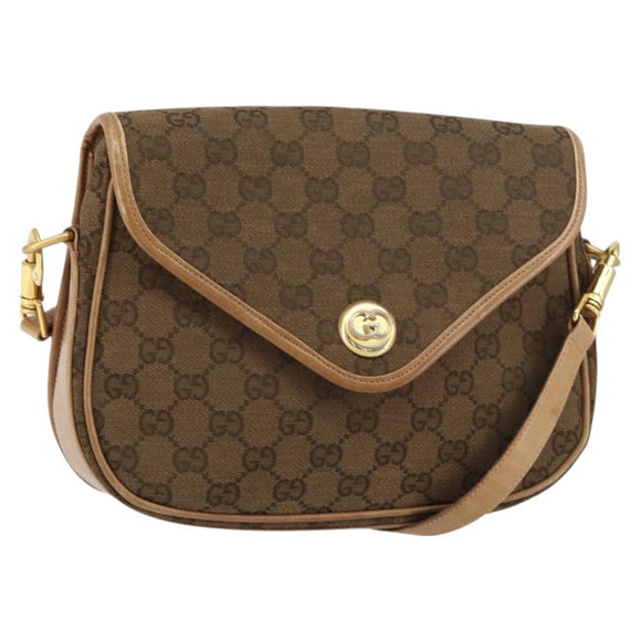 GUCCI GG Canvas Shoulder Bag Beige Gold Auth 156840