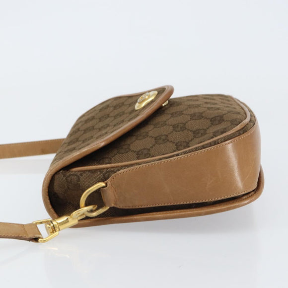 GUCCI GG Canvas Shoulder Bag Beige Gold Auth 156840