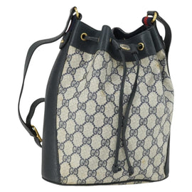 GUCCI GG Supreme Sherry Line Shoulder Bag PVC Navy Gold 41 02 034 Auth 156842