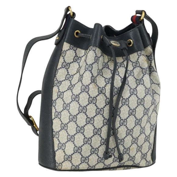 GUCCI GG Supreme Sherry Line Shoulder Bag PVC Navy Gold 41 02 034 Auth 156842