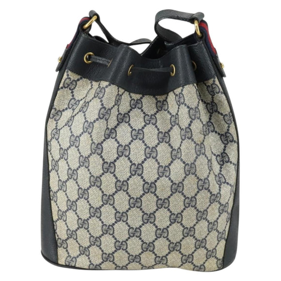 GUCCI GG Supreme Sherry Line Shoulder Bag PVC Navy Gold 41 02 034 Auth 156842