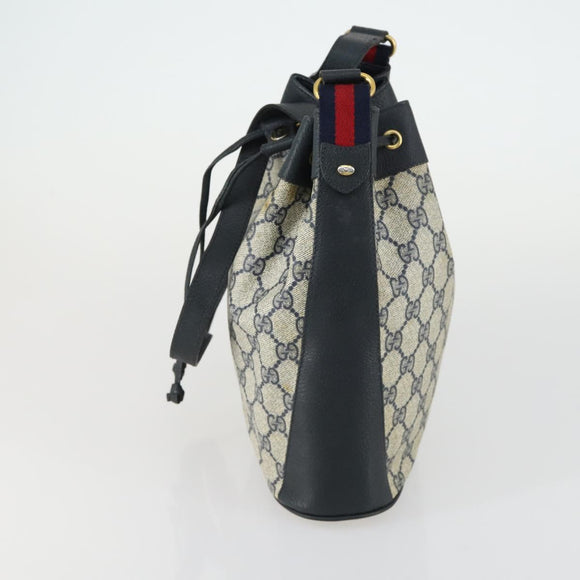 GUCCI GG Supreme Sherry Line Shoulder Bag PVC Navy Gold 41 02 034 Auth 156842