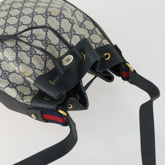 GUCCI GG Supreme Sherry Line Shoulder Bag PVC Navy Gold 41 02 034 Auth 156842