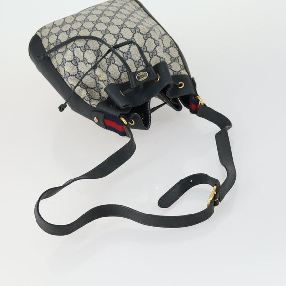 GUCCI GG Supreme Sherry Line Shoulder Bag PVC Navy Gold 41 02 034 Auth 156842