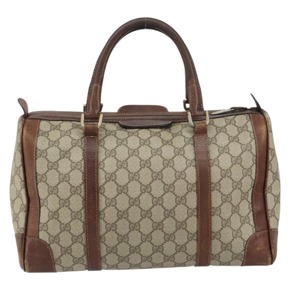 GUCCI GG Supreme Boston Bag PVC Beige Gold Auth 156843