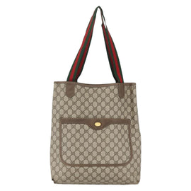 GUCCI GG Supreme Web Sherry Line Tote Bag PVC Beige Red 39 02 003 Auth 156848 - 0