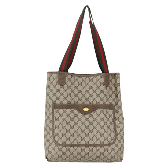 GUCCI GG Supreme Web Sherry Line Tote Bag PVC Beige Red 39 02 003 Auth 156848