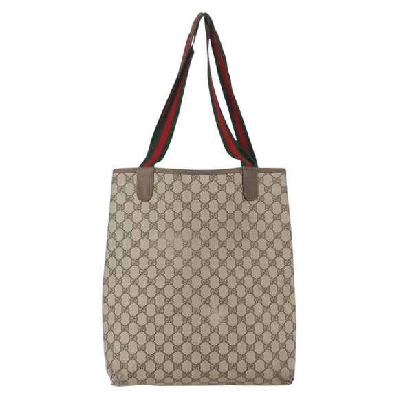 GUCCI GG Supreme Web Sherry Line Tote Bag PVC Beige Red 39 02 003 Auth 156848