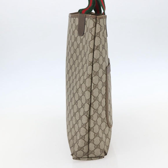 GUCCI GG Supreme Web Sherry Line Tote Bag PVC Beige Red 39 02 003 Auth 156848