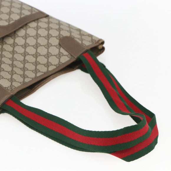 GUCCI GG Supreme Web Sherry Line Tote Bag PVC Beige Red 39 02 003 Auth 156848