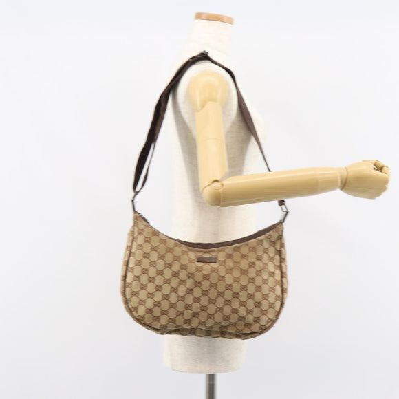 GUCCI GG Canvas Shoulder Bag Beige Silver 122790 Auth 156850