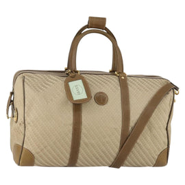 GUCCI Boston Bag Canvas 2way Beige Gold Auth 156852