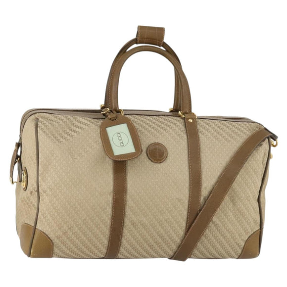 GUCCI Boston Bag Canvas 2way Beige Gold Auth 156852