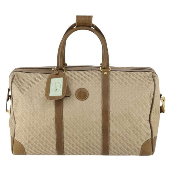 GUCCI Boston Bag Canvas 2way Beige Gold Auth 156852