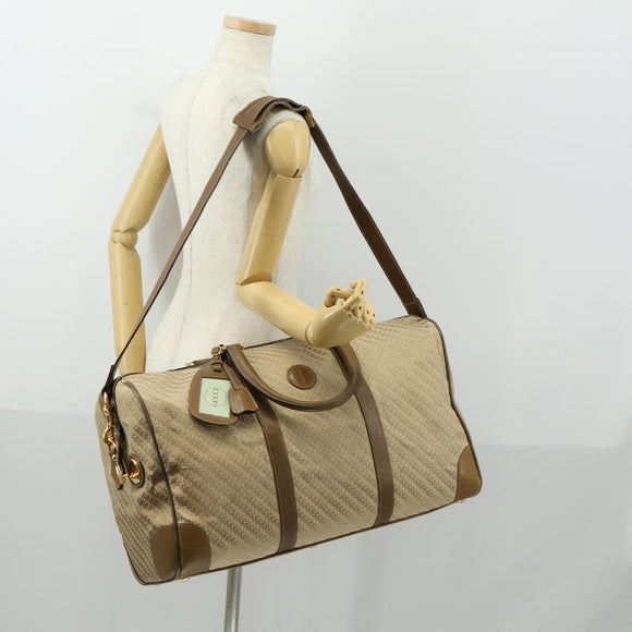 GUCCI Boston Bag Canvas 2way Beige Gold Auth 156852